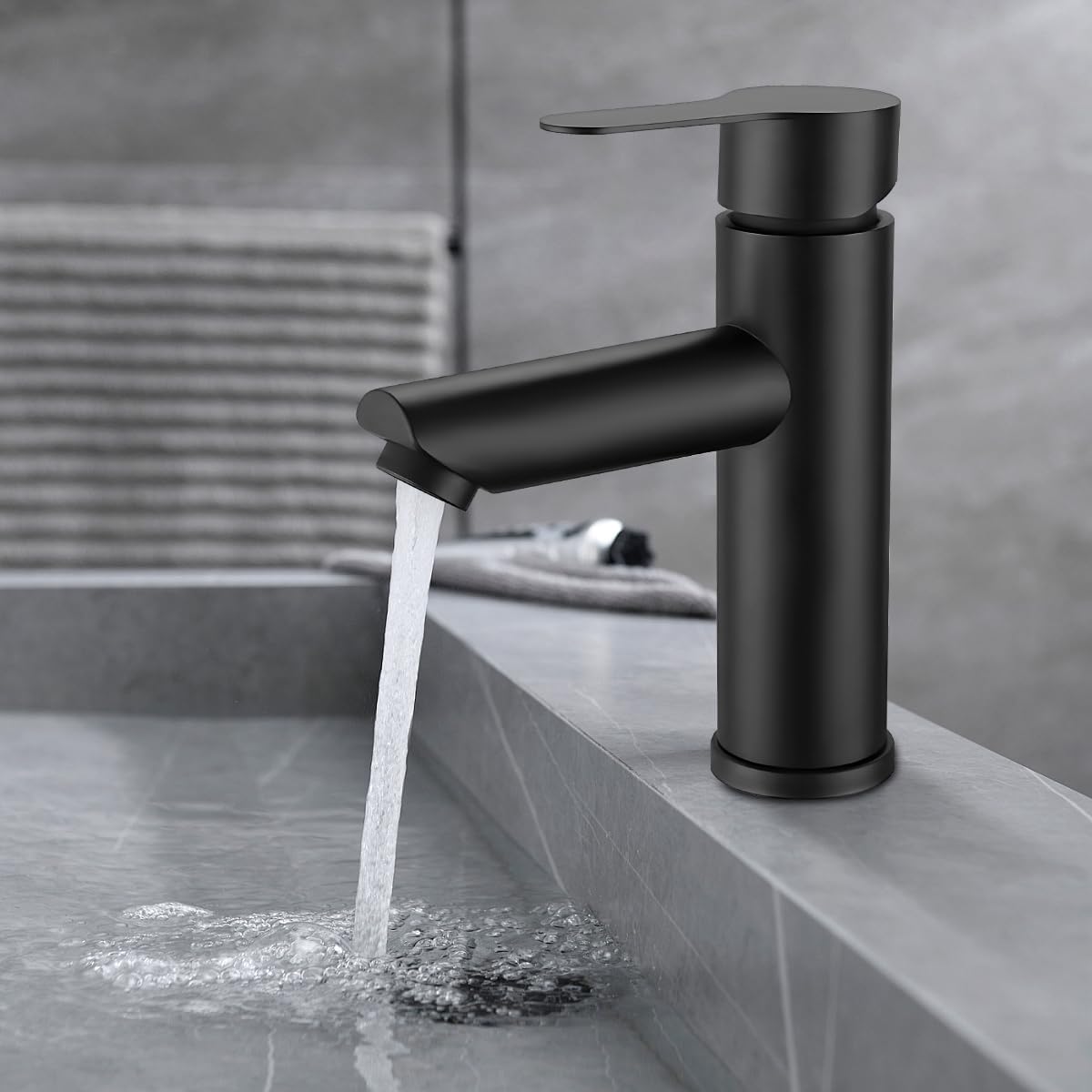 Grifo Lavabo Negro, Monomando Lavabo, Grifo Lavabo Negro Mate Con Dos Mangueras, Grifos Para Lavabos De Baño Para Aseos, Cuartos De Baño (A)