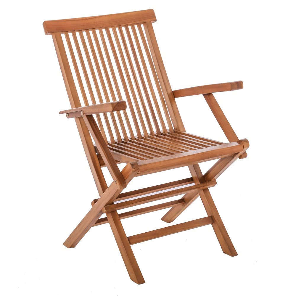LOLAhome Silla de jardín Resistente y Plegable, con reposabrazos | De Madera natual Maciza de Teca | Ecológicas | para Exterior, jardín, terraza, balcón o Piscina | Kayla