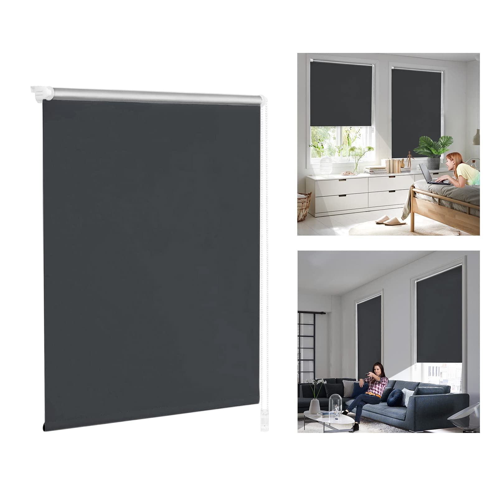 ACXIN Verdunklungsrollo ohne Bohren & mit Bohren, Verdunkelungsrollo Klemmfix, Anthrazit 90x160cm (BxH), Thermorollo Sichtschutz und Sonnenchutz, Rollos Hitzeschutz für Fenster & Tür