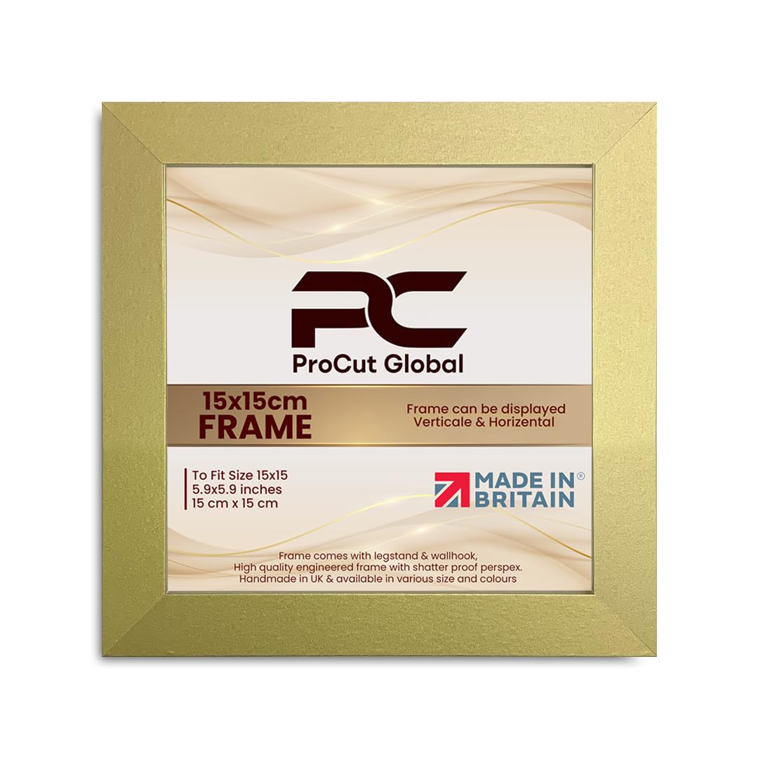 Procut Global 15X15CM Gold Picture Frames - Modern Wooden Photo Frame with Shatterproof Perspex for Wall or Tabletop - Perfect for Posters, Certificates, Prints - Sizes & Colors Available โ image 1