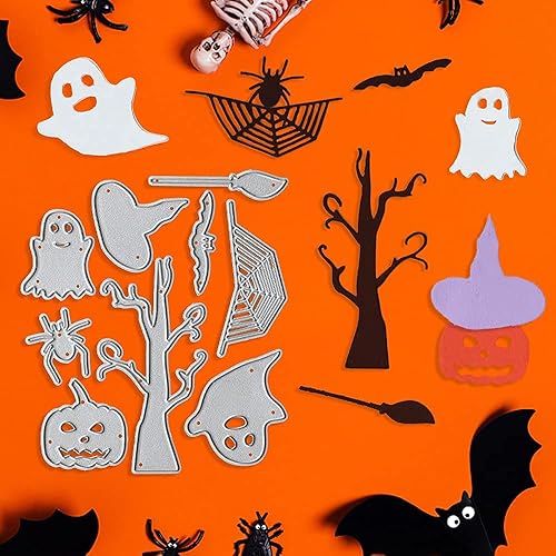 Miniatura 10 de Hola Halloween - Troqueles de corte fantasma, marco de ventana de hoja de calabaza de murciélago, troqueles de metal para hacer tarjetas,