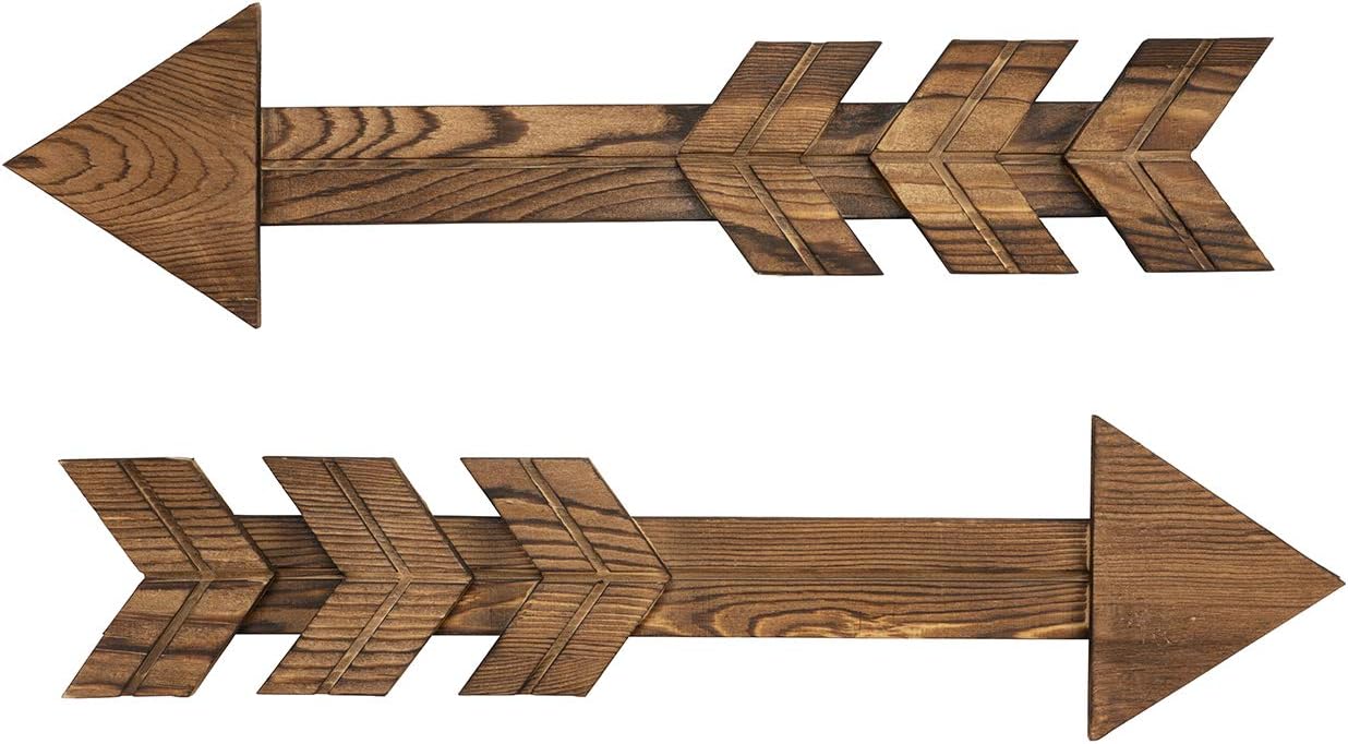 TIMEYARD Arrow Wall Decor, Wood Decor Arrows Sign, Rustic Wall Art Farmhouse Home Decor for Nursery, Entryways, Living Room, Dining Room, Bedroom, Dark Brown, 2Pcs, M Size