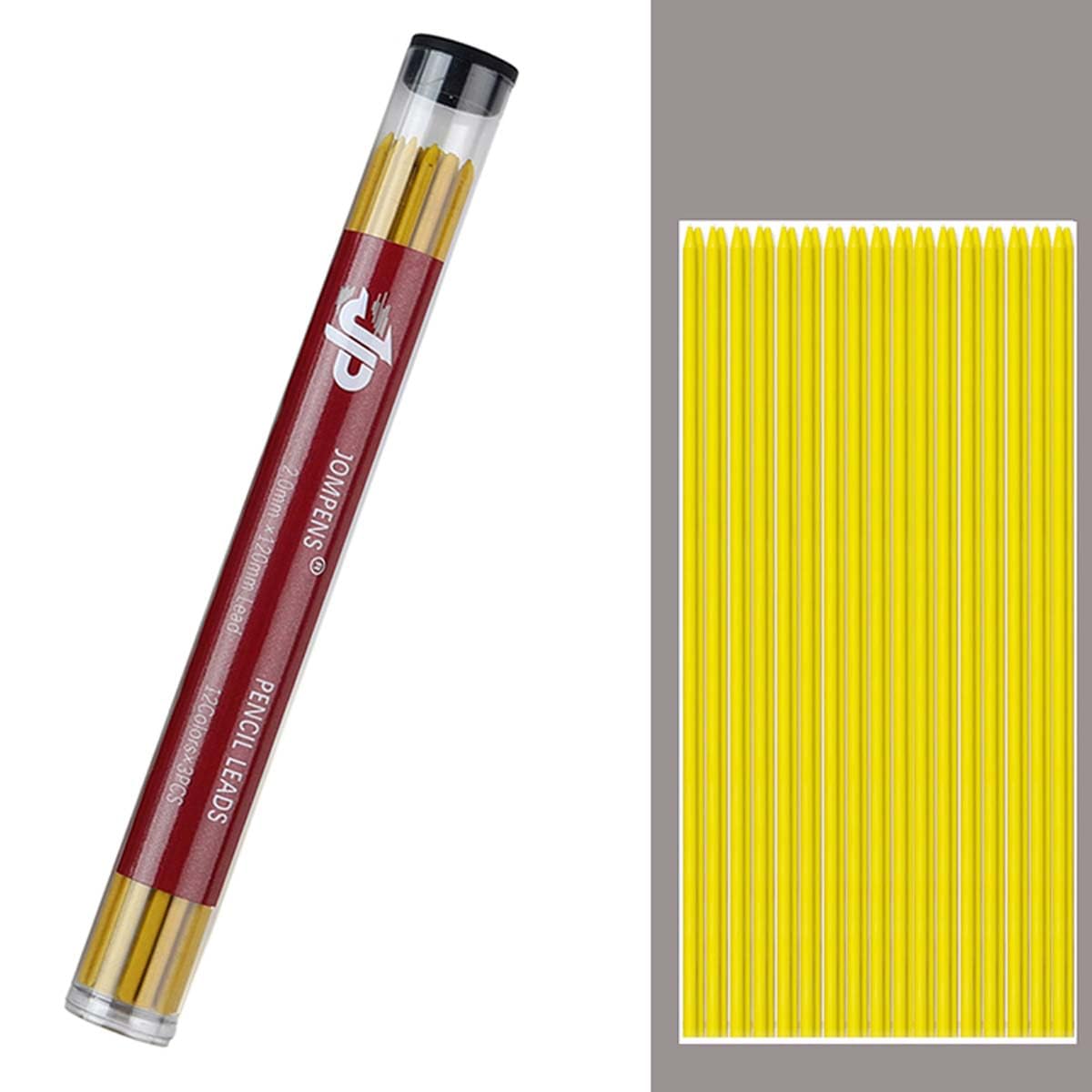 MROOFUL Mechanical Pencil Lead Refills 2.0mm 2B Graphite Lead for 2mm Colored Mechanical Pencil for Technical Drawing and Eyeliner - 36 Refills (Yellow)
