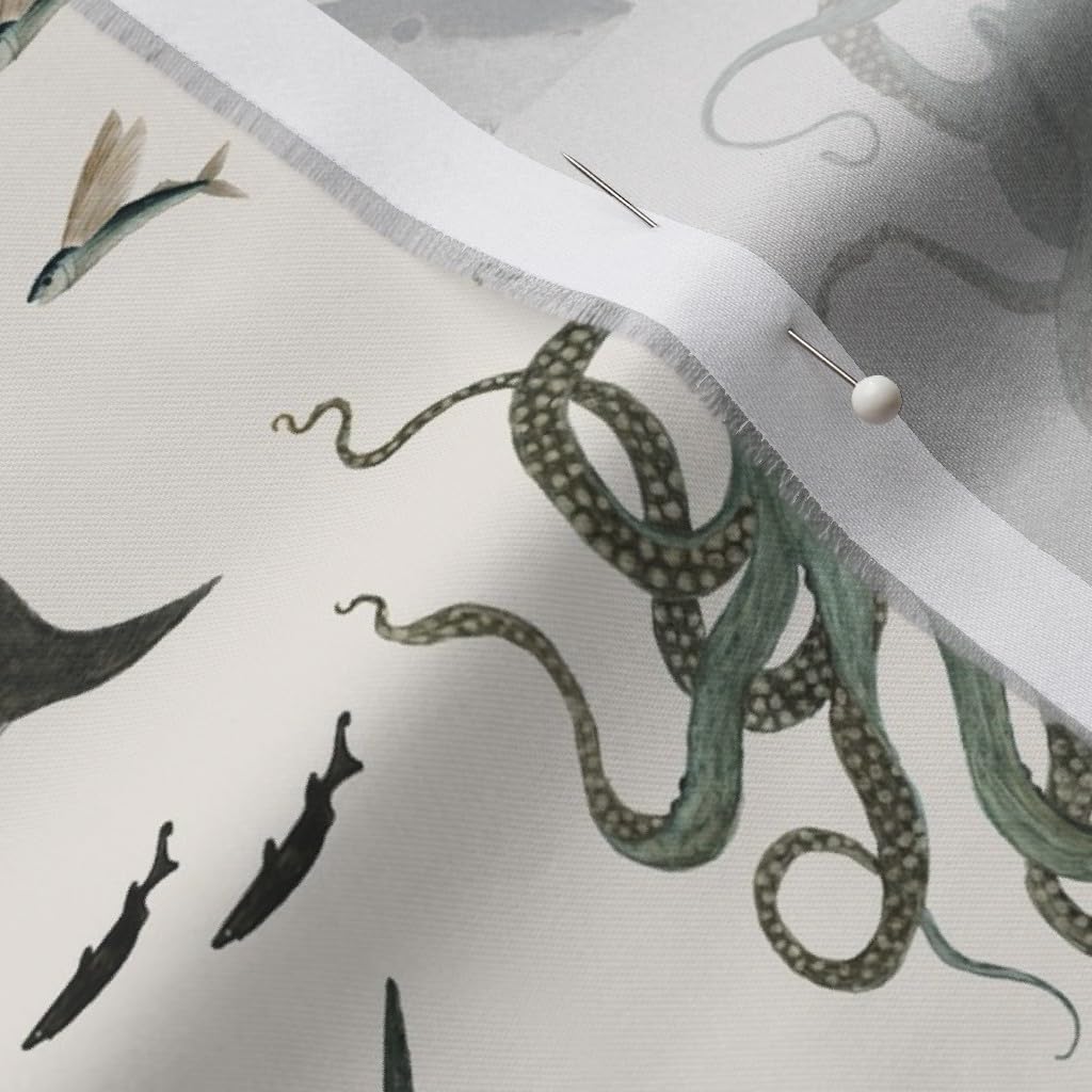 Spoonflower Fabric - Shark Great White Whale Octopus Ocean Life Sea Creatures Printed on Organic Cotton Sateen Fabric by The Yard - Sewing Quilting Apparel Home Decor
