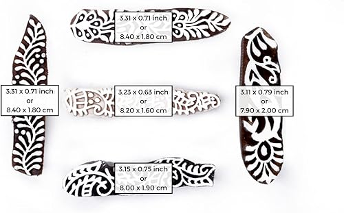 Miniatura 4 de Hashcart Mehndi Print Blocks Sello de madera con patrón de borde, bloques de impresión textil indio tallados a mano para manualidades en tela,
