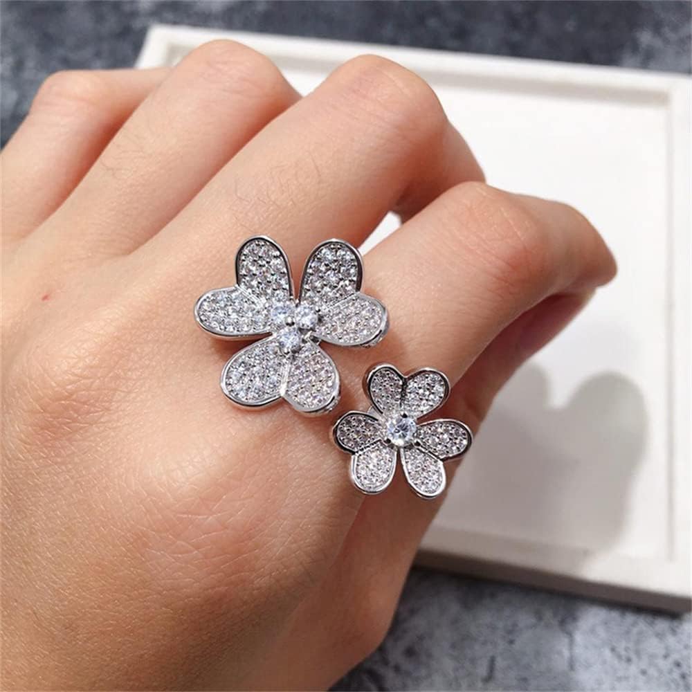 U/B Double Clover Rings for Women Shining Cubic Zirconia Ring 18K Gold Plated Adjustable Ring Ladies Fashion Handmade Flower Exquisite Jewelry - Image 2