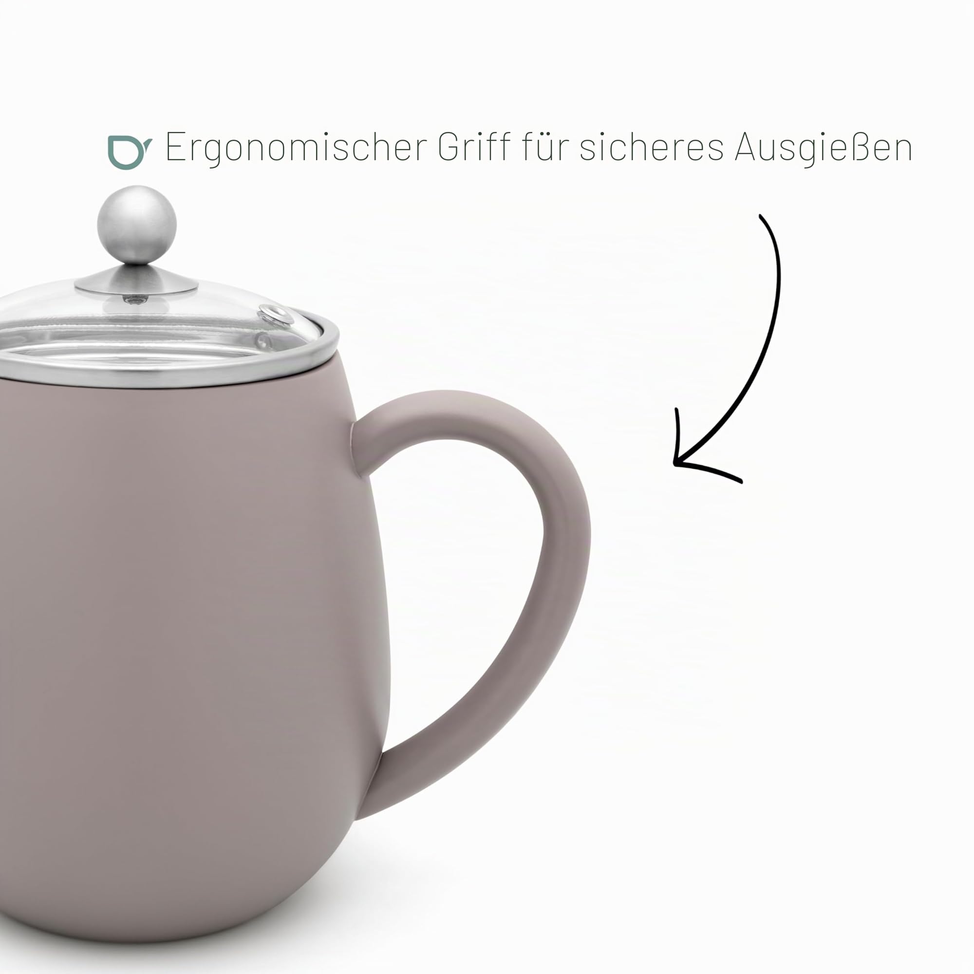 Bredemeijer graue doppelwandige Teekanne 1.1 Liter - isolierende Edelstahl Kanne mit Glasdeckel & Tee-Filter-Sieb | Doppelwandige Tee Kanne für bis zu 1 Stunde warmen Tee, Teezubereiter mit Glasdeckel und Teesieb, tropffreies Ausgießen