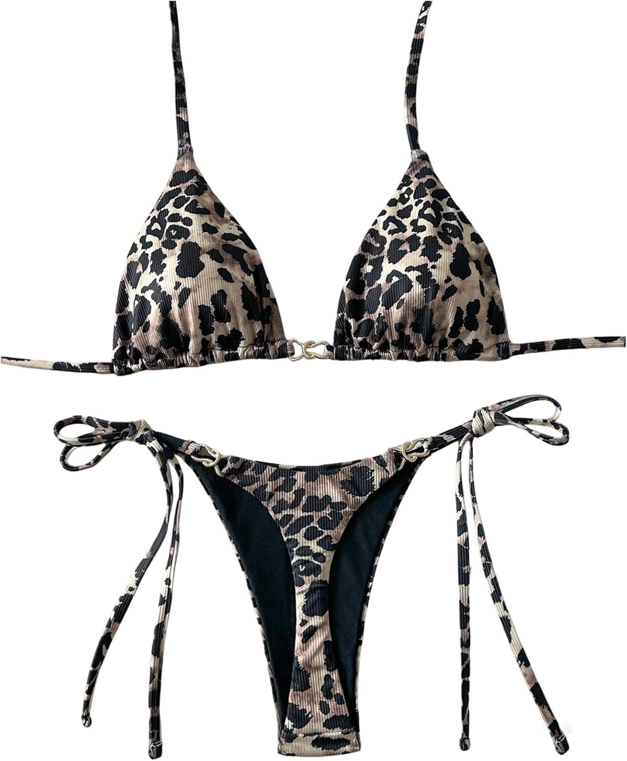 Milumia Women's 2 Piece Bikini Set Leopard Print Halter String Triangle Swimsuit Bathing Suits
