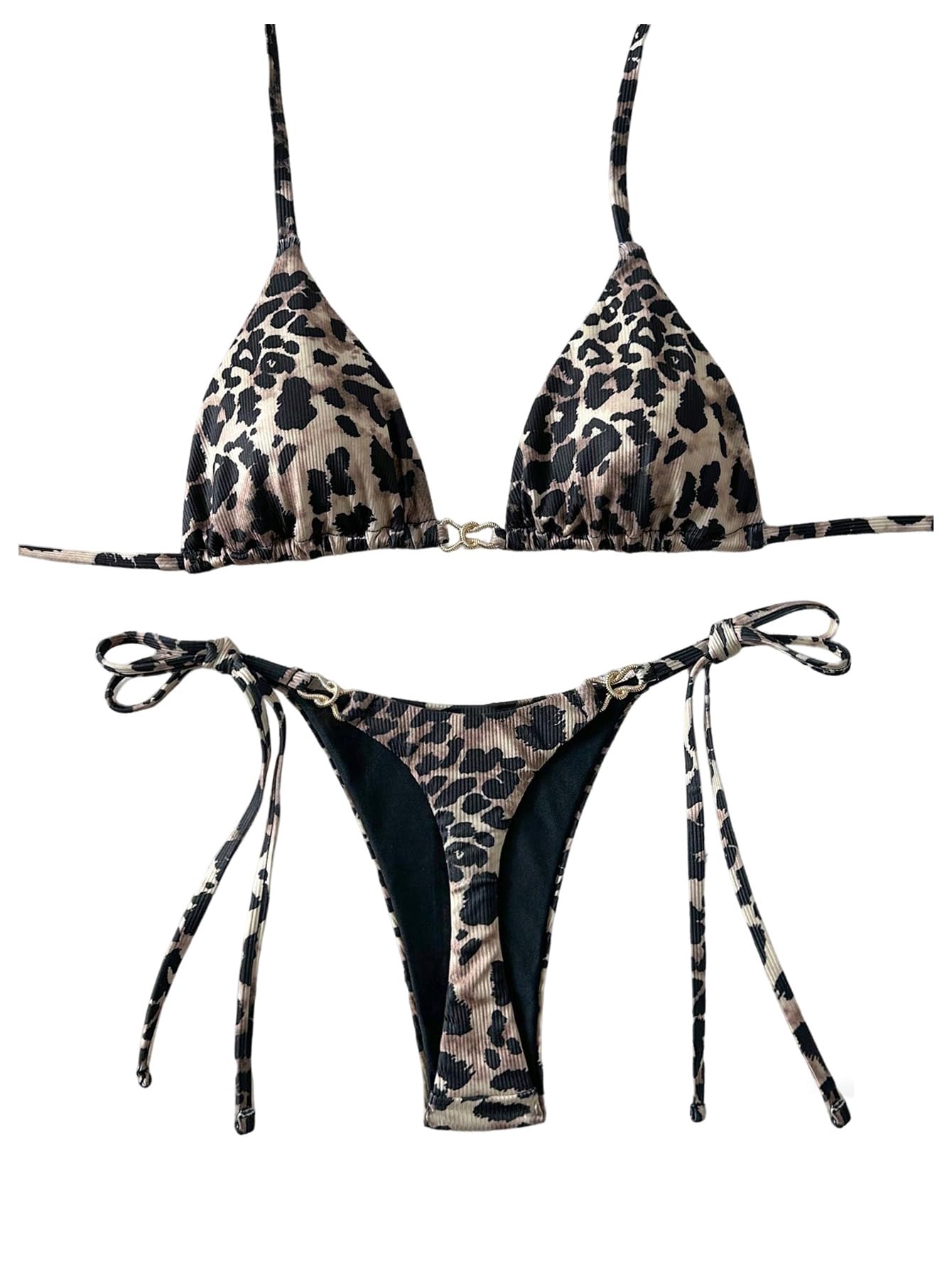 Women's 2 Piece Sexy Leopard Print Bikini Sets Halter Triangle String Thong Swimsuit Beach Swimwear