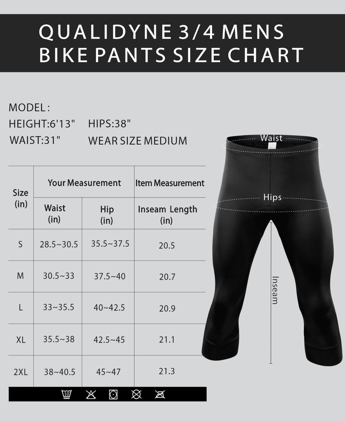 qualidyne Men's 3/4 Bike Pants, 4D Padded Cycling Tights Capri Leggings for Outdoor Riding, Road & MTB - Image 6