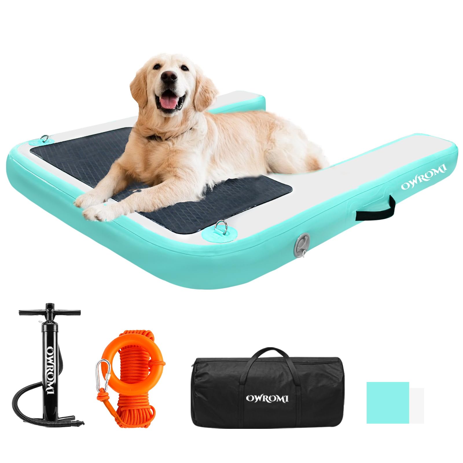 Rampa Gonfiabile per Cani da Barca, Rampa d'Acqua per Cani di Grossa Taglia fino a 200 libbre (90,7 kg), Galleggiante in PVC Antiscivolo con Scala Zattera d'Acqua per Animali per Piscina, Molo