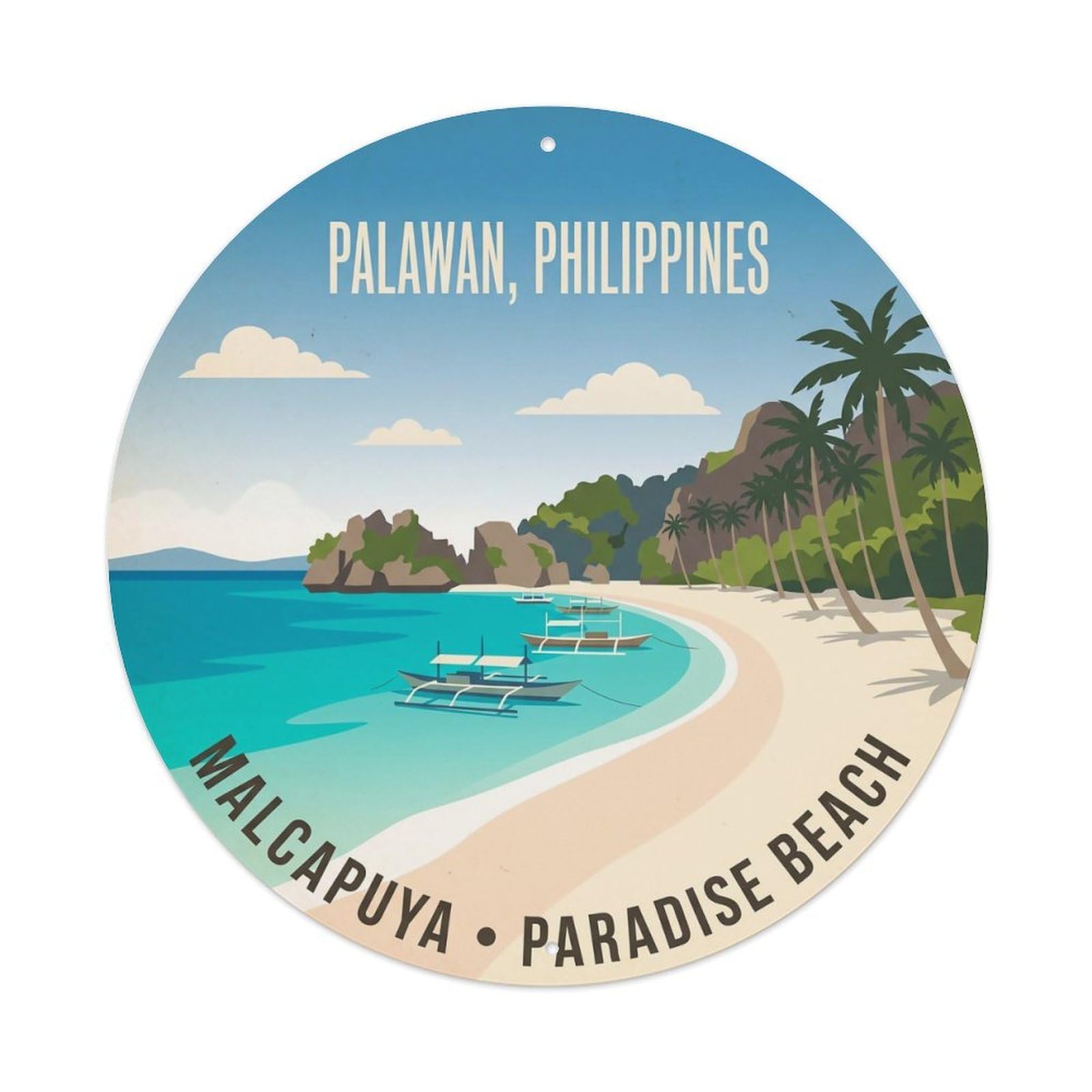 Odgynaw 8X8inch(20X20cm) Palawan Malcapuya Island Coastal Travel Lagoon Coast Metal Tin Sign