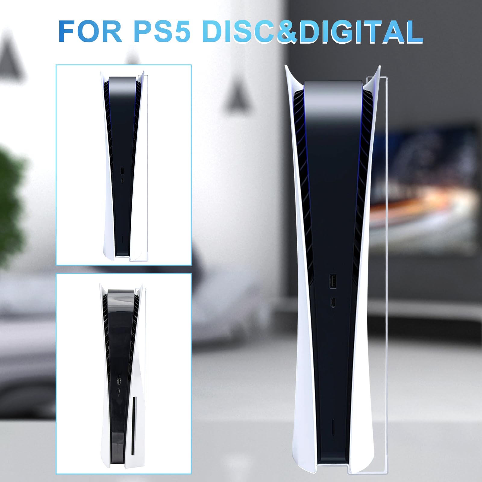 Uchwyt ścienny PS5, uchwyt ścienny do Playstation 5 (Disc and Digital Edition), wytrzymały stalowy uchwyt ścienny PS5 Playstation 5 z uchwytem na kontroler i wieszakiem na słuchawki, śrubami,