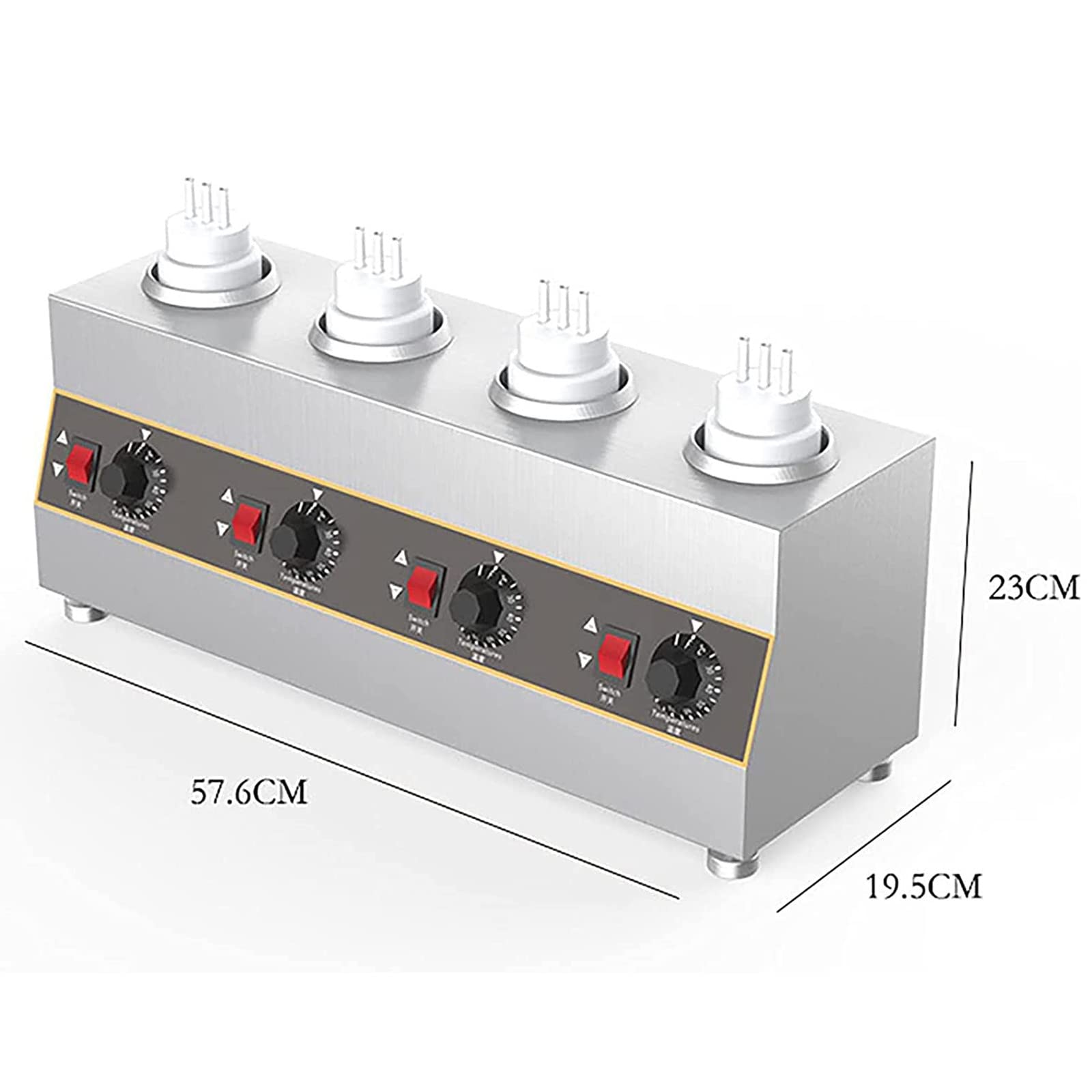 Chauffe-Sauce Électrique Professionnel 4 Pots - Inox, Température Réglable 30-85°C, 640W