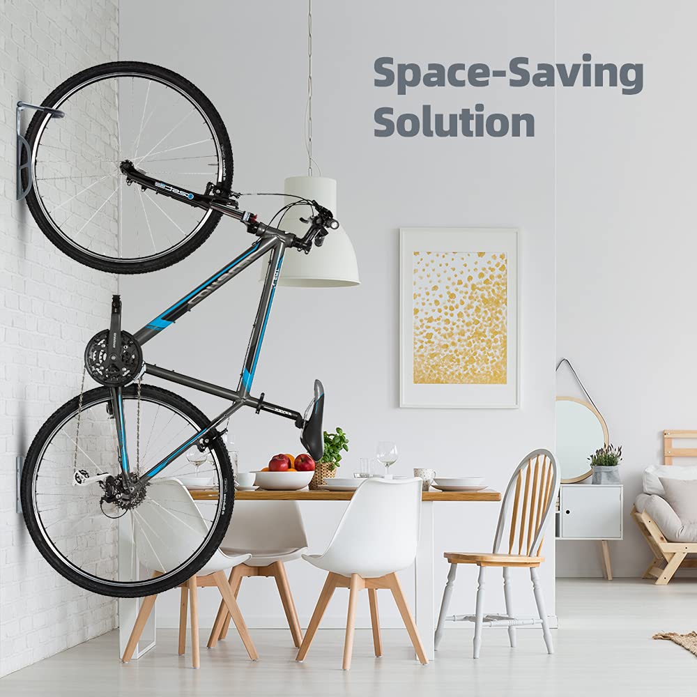 LYCAON Soporte Bicicletas Pared, Gancho Bicicleta Pared Soporta Hasta 68lb, con Bandeja Para Neumáticos & Tornillos, Portabicicletas de Almacenamiento Vertical Casa/Tienda/Garaje (2)