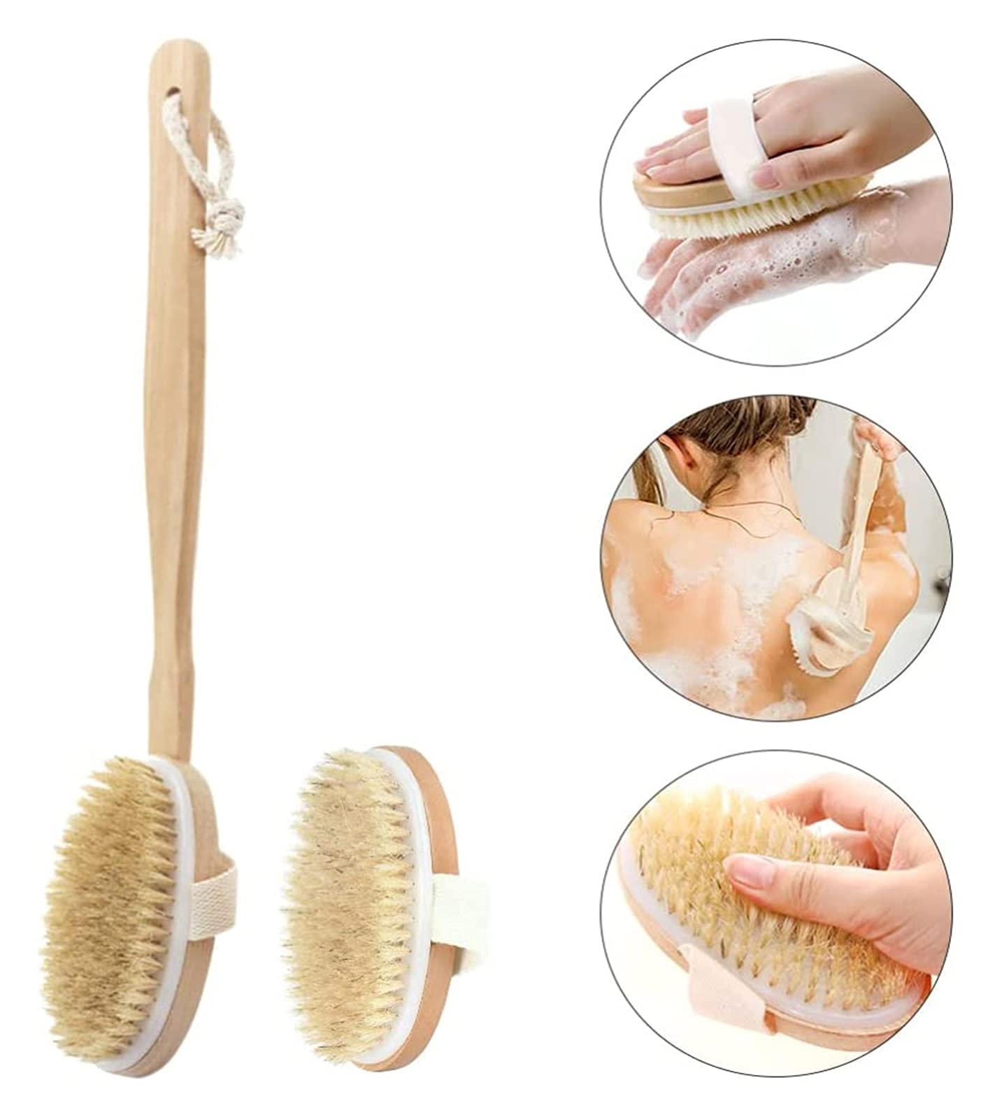 Cepillo de cerdas de 2 uds, Cepillo de Ducha de Mango Largo, Cepillo Corporal seco y húmedo, Cepillo Exfoliante, Cepillo masajeador para Suavizar la Celulitis, cepillos corporales y de baño