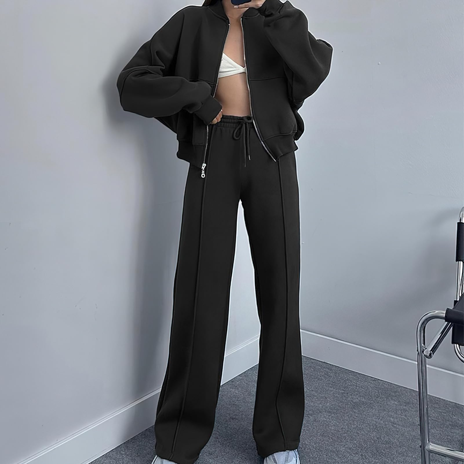 amropi Chándal de Mujer Chaqueta Sudadera con Cremallera y Pantalón Deporte Conjunto — view 3