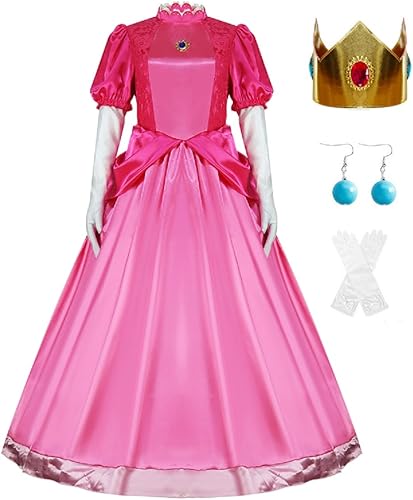 LILLIWEEN Disfraz de princesa melocotón para mujer, vestido de melocotón, disfraz de margarita rosalina, disfraz de Super Brothers Halloween