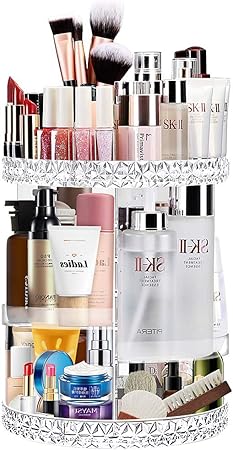 Amazon Rofesi スキンケア 収納 大容量コスメ収納 360度回転式化粧品収納ボックス 透明メイクケース 調節可能強い耐久性収納スタンドダイヤパターン化粧品入れ学生ネット赤アクリル化粧品棚 Rofesi メイクボックス 通販