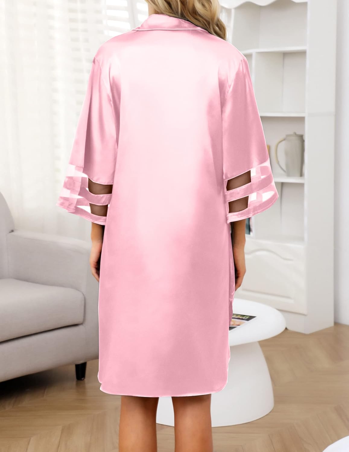 Women's Satin Nightgown Button Down 3/4 Sleeve Sleepwear Silk Night Gowns Nightshirt with Pocket - Image 7