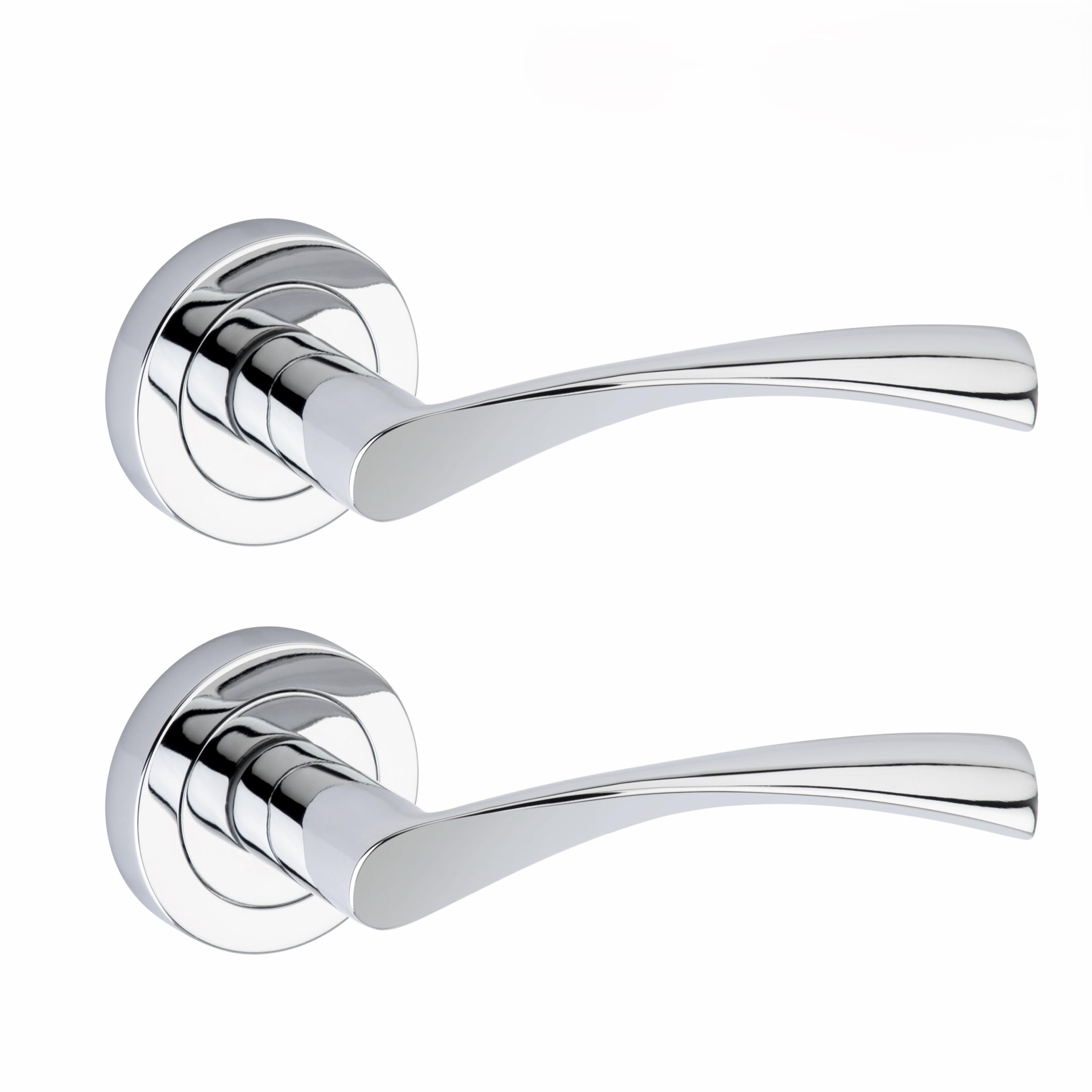 NAINOVA® Premium Twist Twirl Door Handle Lever on Rose | Polished Chrome | Handle Set with Fixings