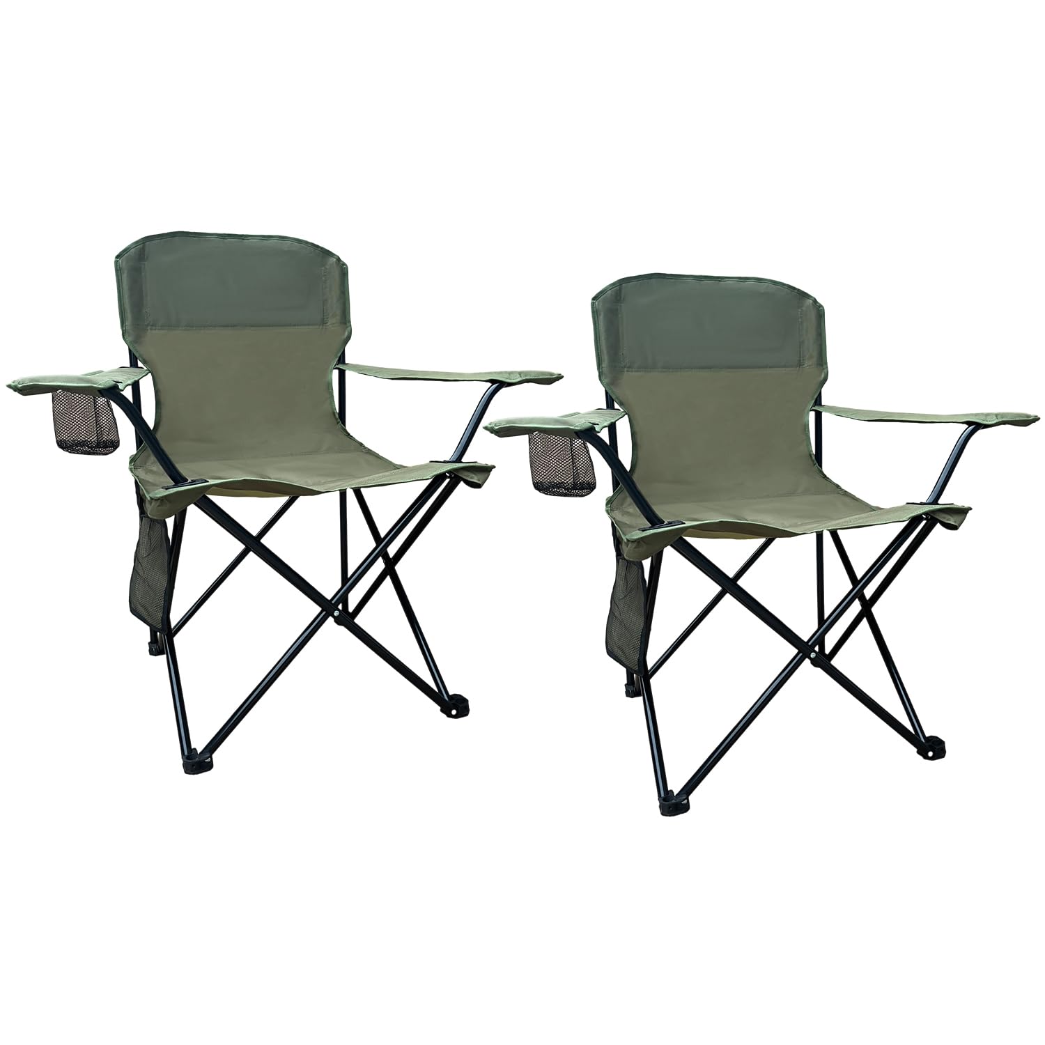 SAILARY 2PCS Folding Outdoor Beach Camp Chair with Cup Holder, Storage Pocket, Waterproof Bag Outdoor Arm Chair, Supports 225LBS, Green