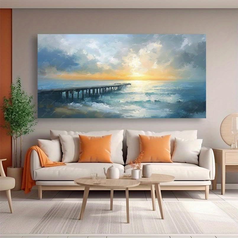 Tableau abstrait moderne grand format AEFOUU, toile de mer haut de gamme avec cadre