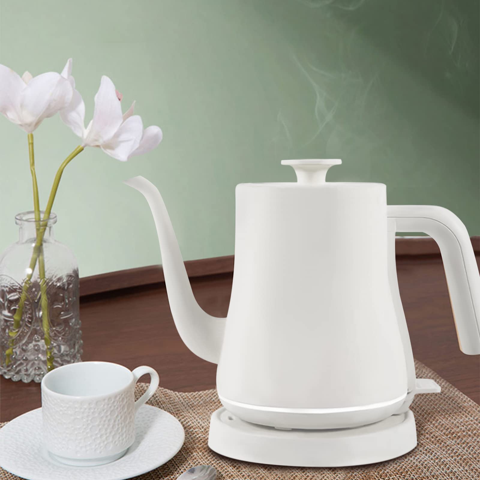 Hervidor Eléctrico Café Contemporáneo, Té Hervidor Eléctrico Hervidor Deua Hervido Silencioso, Apagado Automático 3.5 Minutos de Calefacción, Café, Tat/White