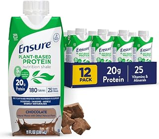 Ensure Plant-Based Protein Shake Chocolate: 20g Vegan Protein, 5g Fiber, Immune Support, RTD 11oz 12-Pack