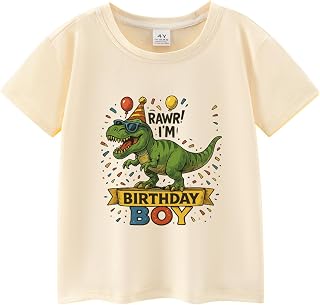Toddler Boys Birthday T-Shirt Dinosaur Monster Truck Yellow 2-8T | Kids Cotton Short Sleeve Outfit Tops with Fun Birthday Print, Ideal for Birthday Parties, Daily Wear & Gifting