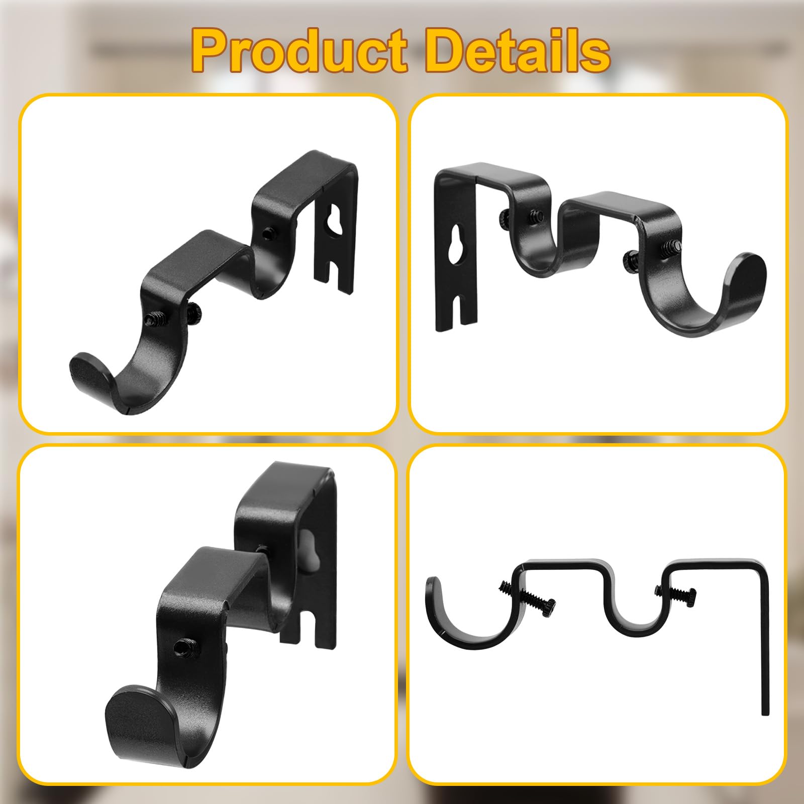 Double Curtain Rod Brackets - Black Wall Mount -3 Double Curtain Rod Brackets - Black Wall Mount -3