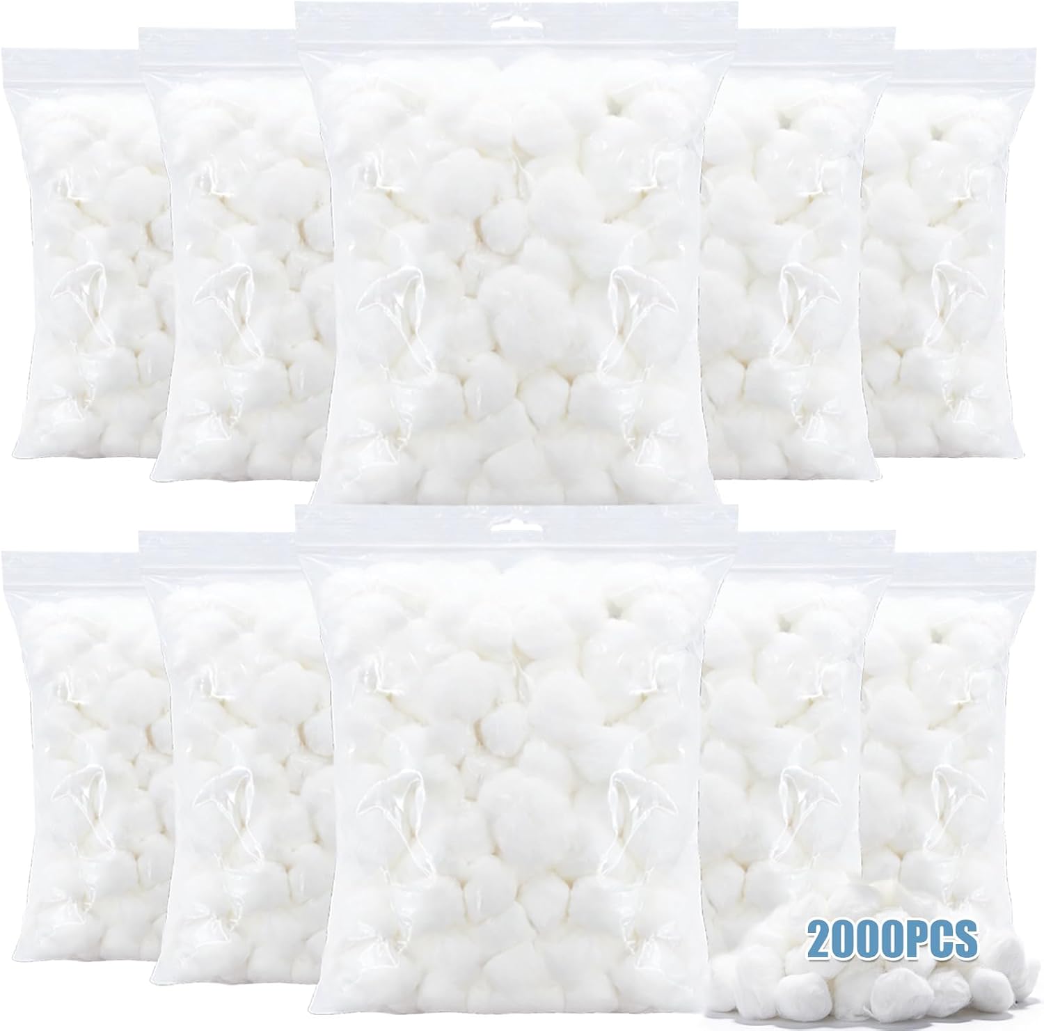 2000Pcs Cotton Balls Large Bulk, Pure & Natural Cotton Balls Absorbent Hypoallergenic Soft & Gentle for Face, Baby Care& First-Aid, Makeup, Nail Polish Remover, Household Needs, DIY Crafts & Pet Care
