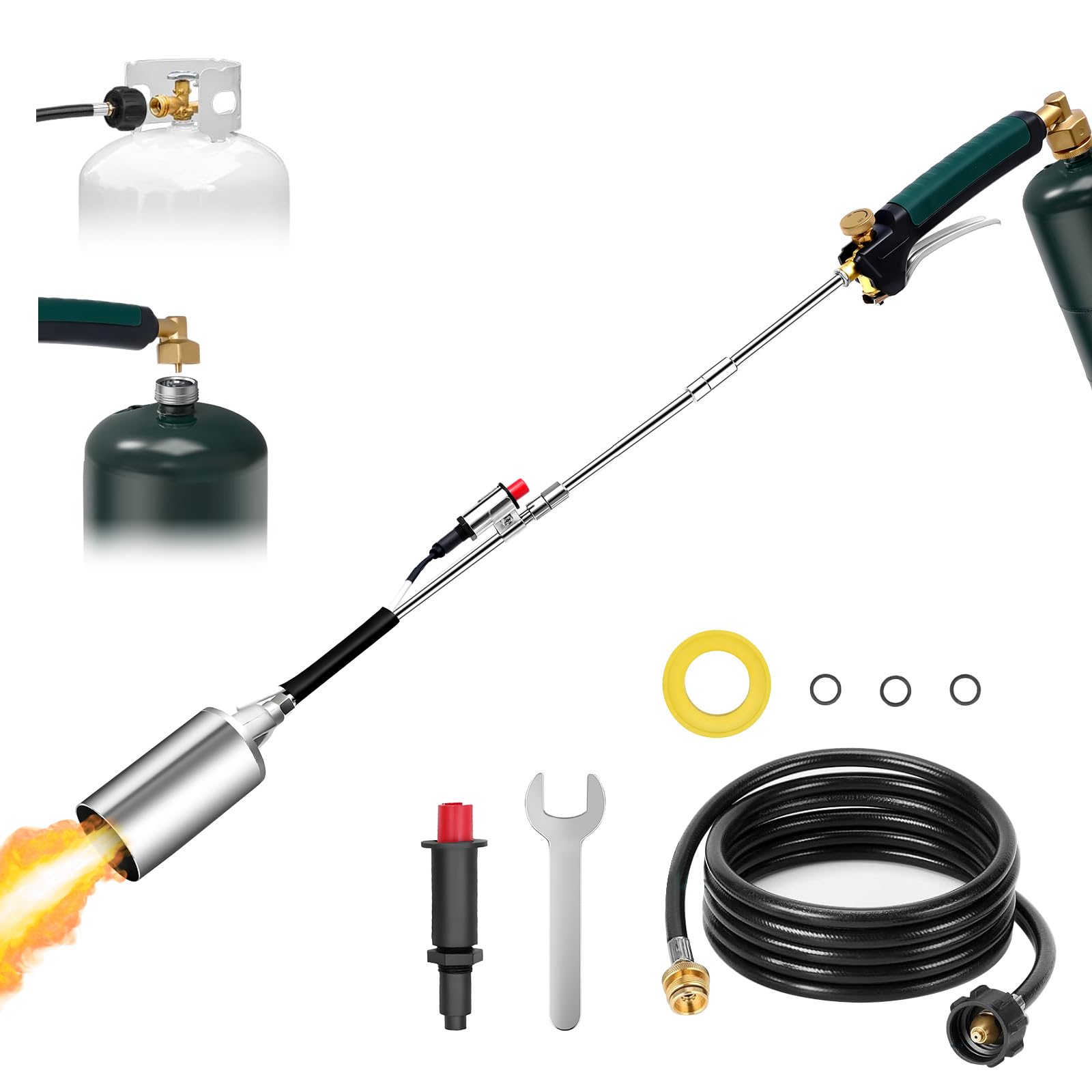 Torcia a propano, bruciatore esteso per erbacce, lanciafiamme, con braccio lungo staccabile, con valvola di controllo della fiamma, per giardino, legno, ghiaccio, neve, ceppi e scioglimento