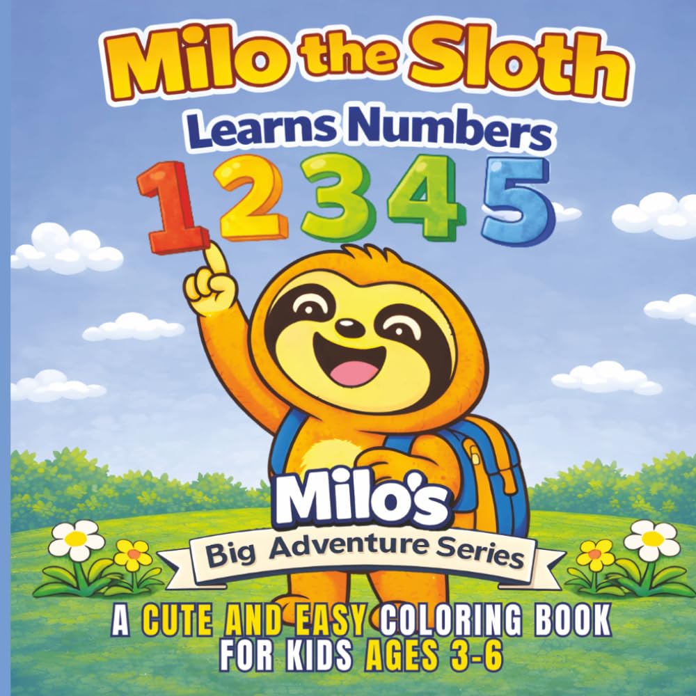 Milo the Sloth Learns Numbers Coloring Book: A Cute and Easy Number Coloring Book for Kids Ages 3–6 | Learn Numbers 1–10 with Fun and Simple ... & Travel (Milo's Big Adventure Series)