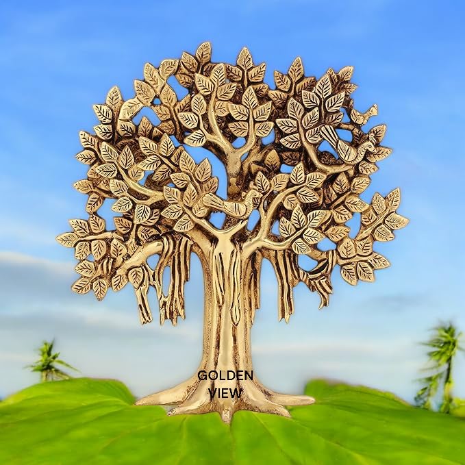 Golden View Brass Decorative Tree of Life Sculpture with Golden Roots Artifacts for Home Decoration, Showpiece, Table Top Decor, Tableware, Gifting Made in India, 9 Inches
