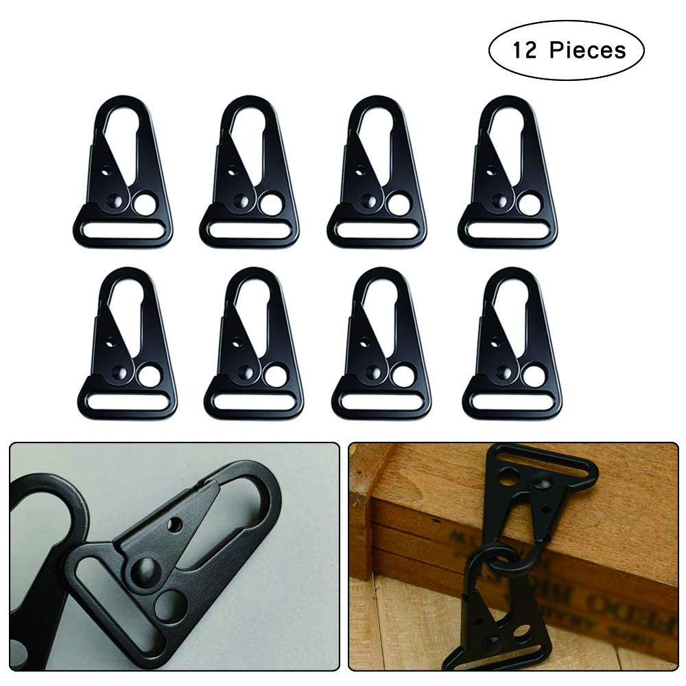 Tattico Moschettone, 12 Pezzi in Tessuto, Gear per Clip Alpinismo, Moschettone Esterno, per Alpinismo, Campeggio, Escursionismo, Caccia, Tiro, Attività All'Aperto (Nero)