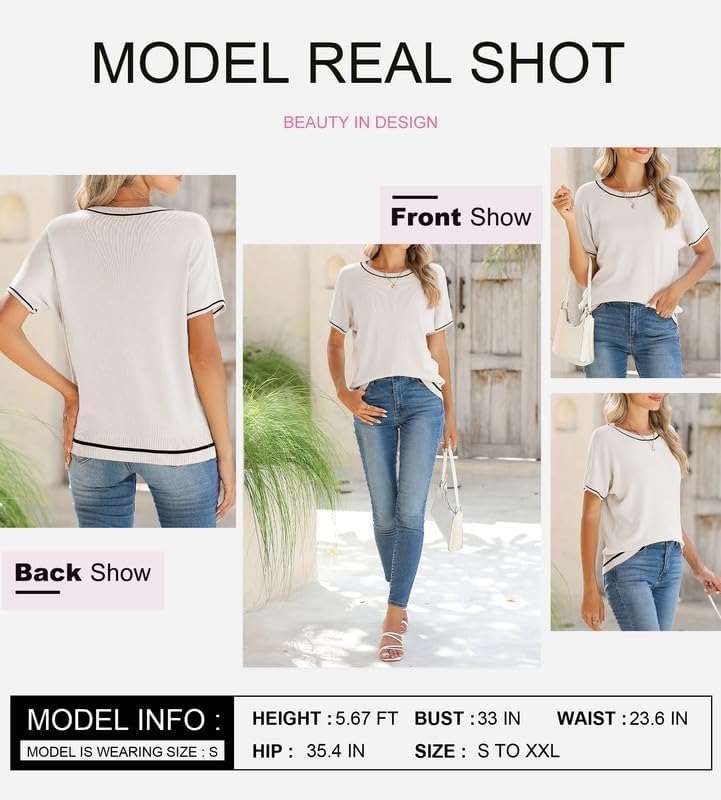 SHEWIN Womens Tops Trendy Short Sleeve Shirts Crewneck Lightweight Knit Sweater Top Business Casual Outfits - Image 5