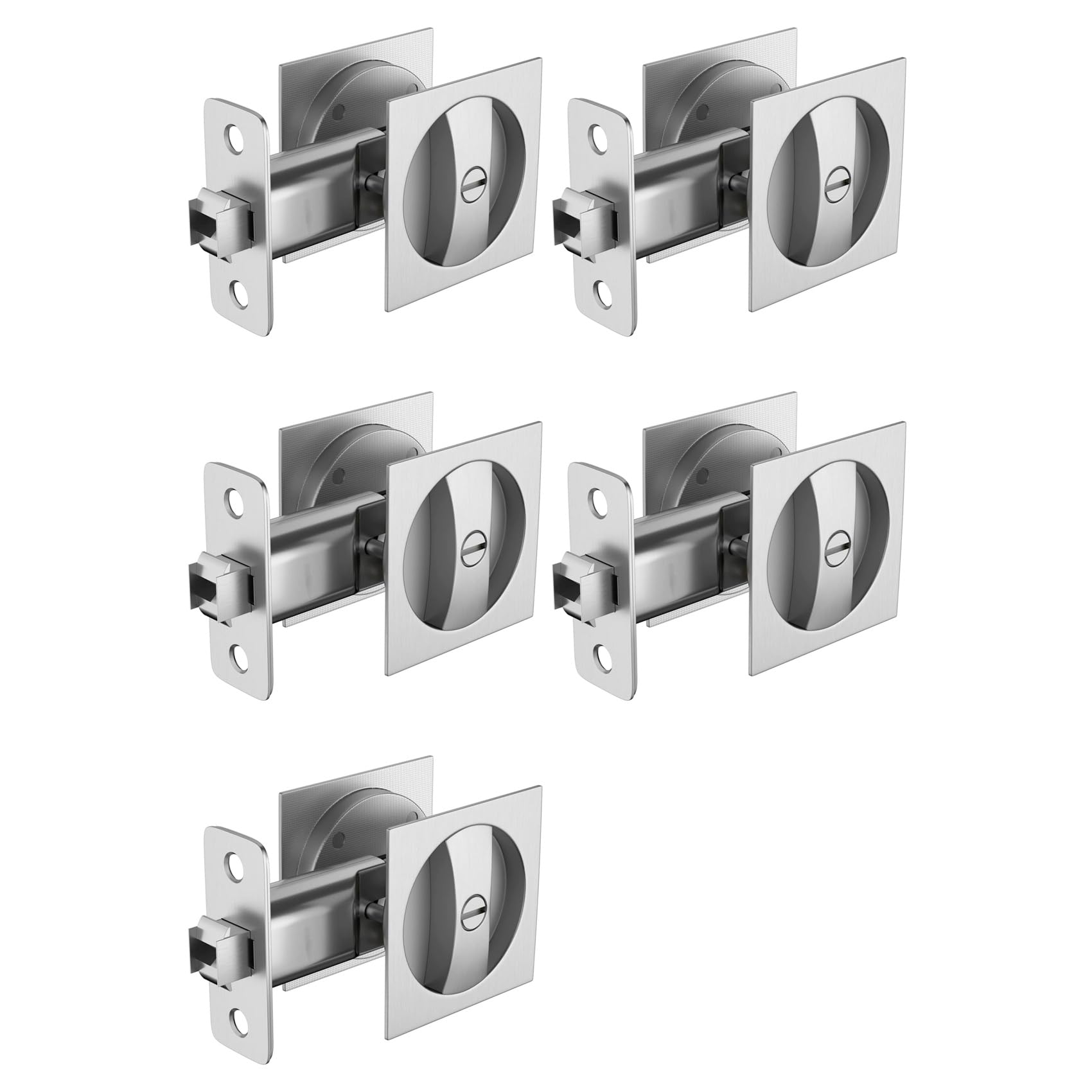 Jnchdghwa 5X Bed/Bath Pocket Door Lock, Satin Contemporary Privacy Square Pocket Door Hardware, Sliding Pocket Door