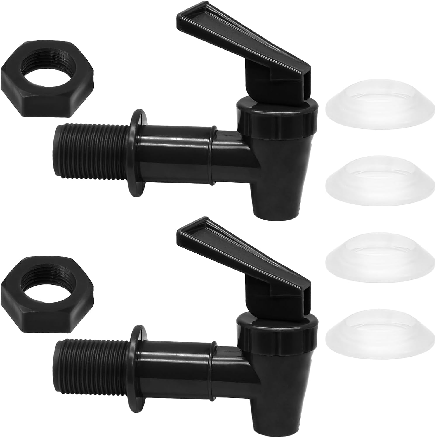 4 Pcs Black Plastic Water Spigot Spout, Replacement Cooler Faucet Water Dispenser Tap Set, Water Beverage Lever Pour Dispenser Valve for Glass Jars, Cold Water Beverage Dispensers