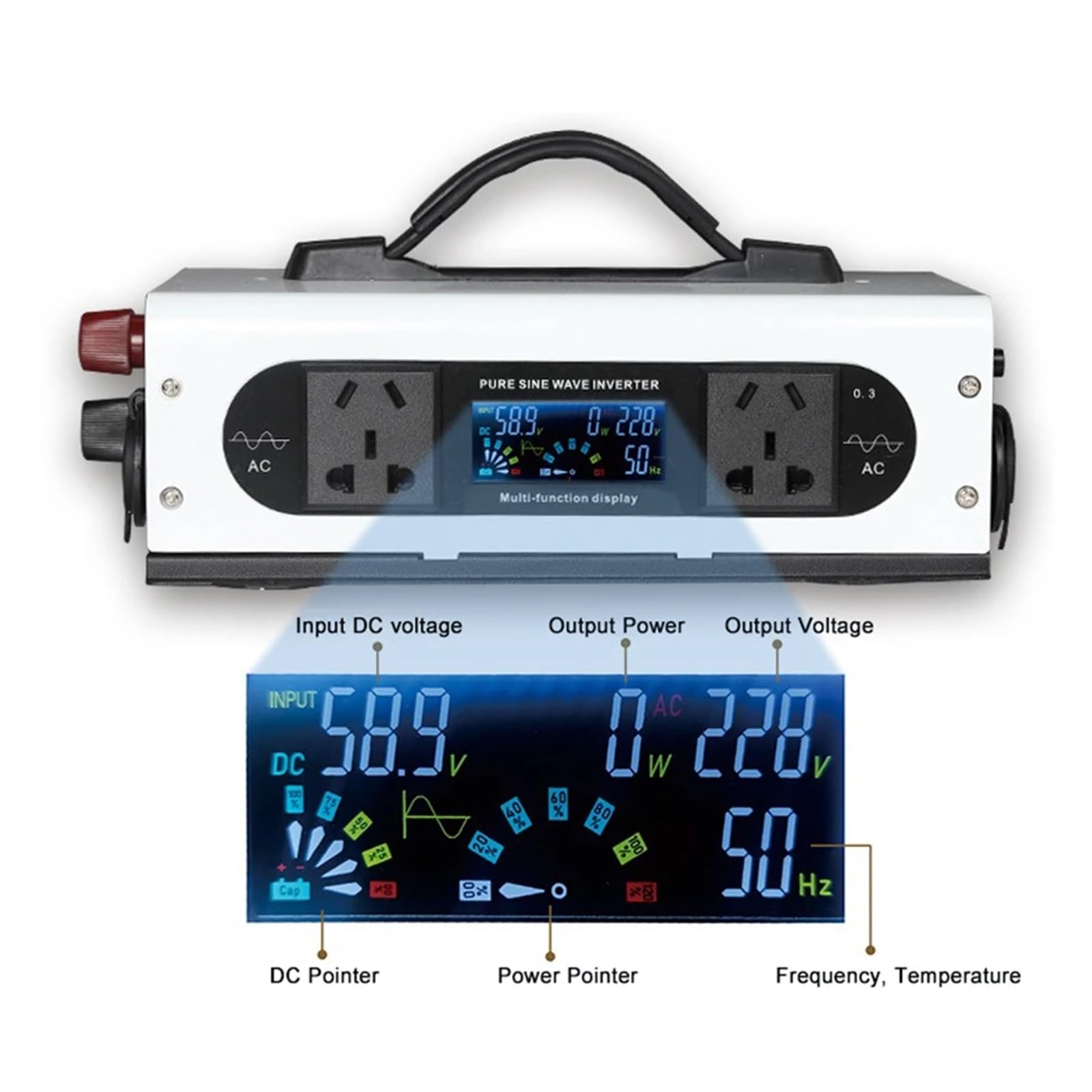 Inverter a onda sinusoidale pura, 3500 W, con display digitale intelligente, DC12 V, 24 V, 48 V, 60 V, convertitore di tensione AC, convertitore stabile ad alta efficienza di conversione (3500 W con