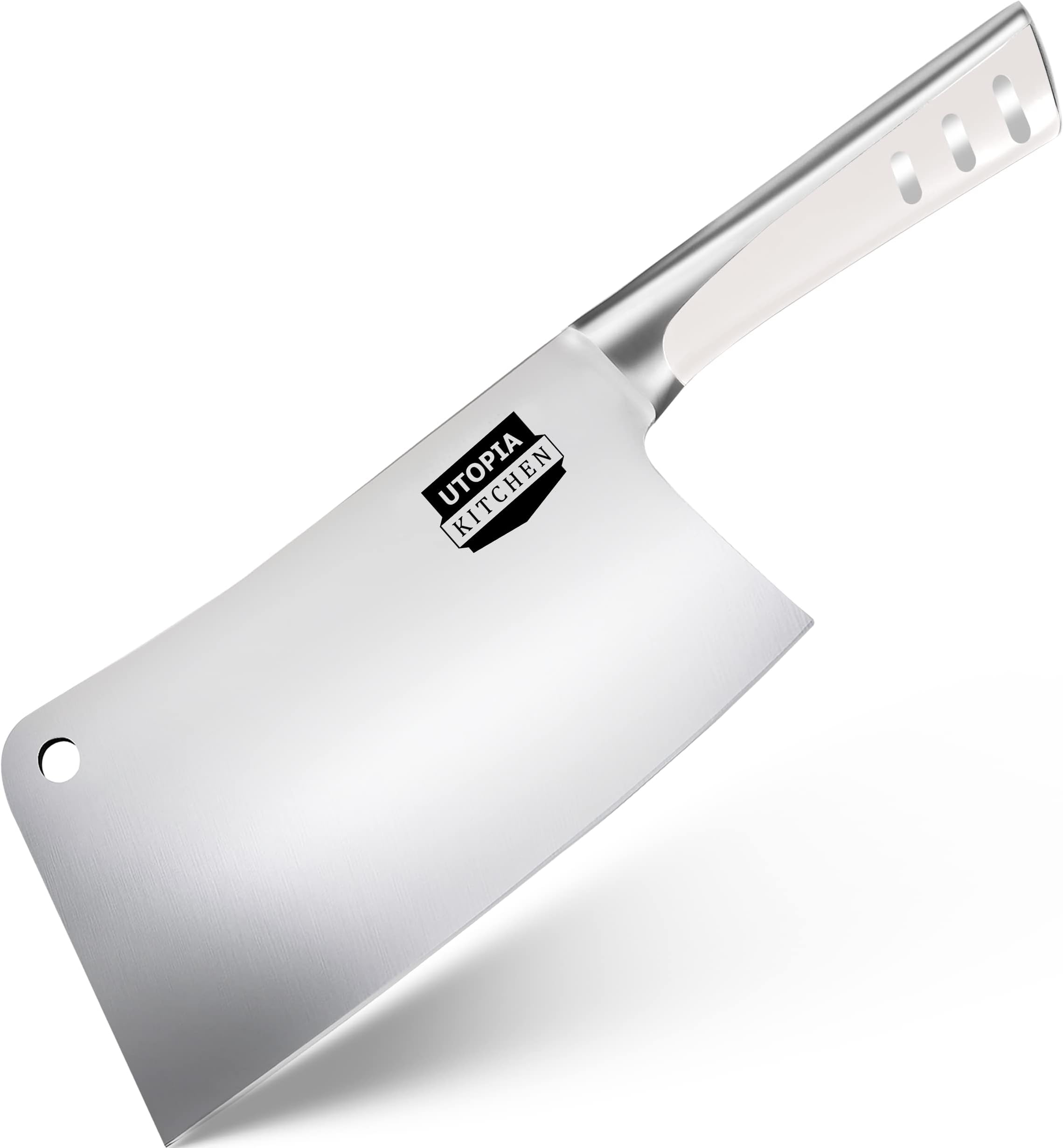 Utopia Kitchen 7 Inch Cleaver Kitchen Knife Chopper Butcher Knife Stainless Steel for Home Kitchen and Restaurant (White)