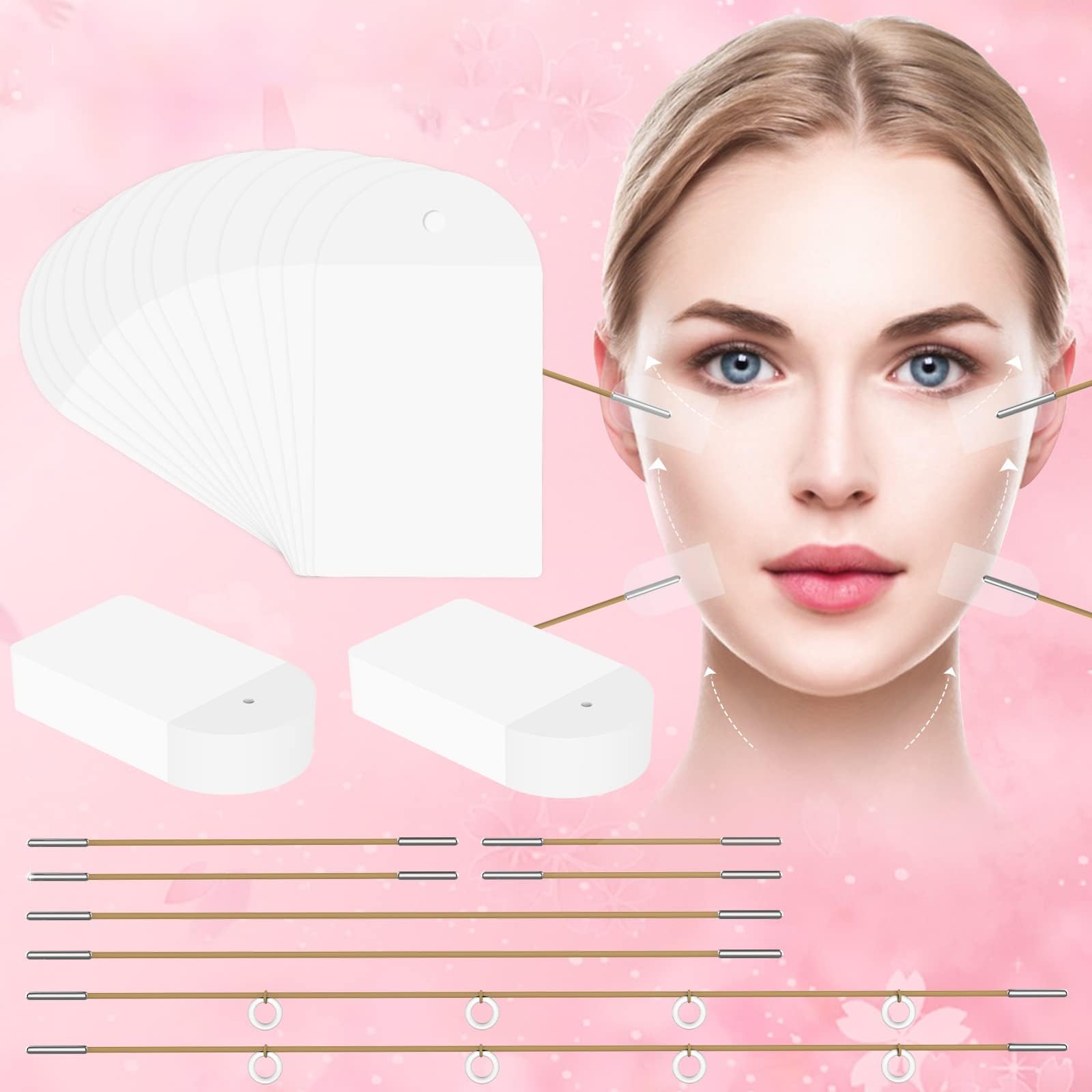 Face Lift Tape,60 Pieces Face Tape with 8 Lifting Ropes
