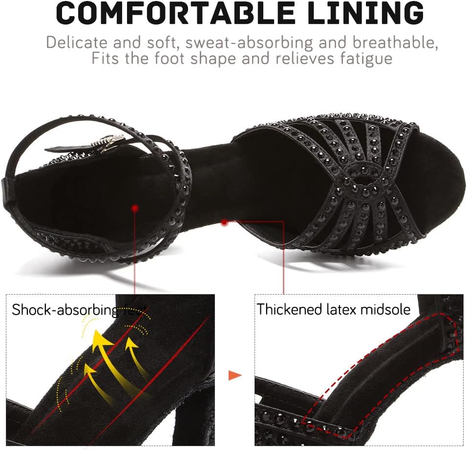 JUODVMP Women's Latin Dance Shoes Rhinestones Satin Ballroom Dancing Shoes Salsa Professional Dance Shoes - Image 5