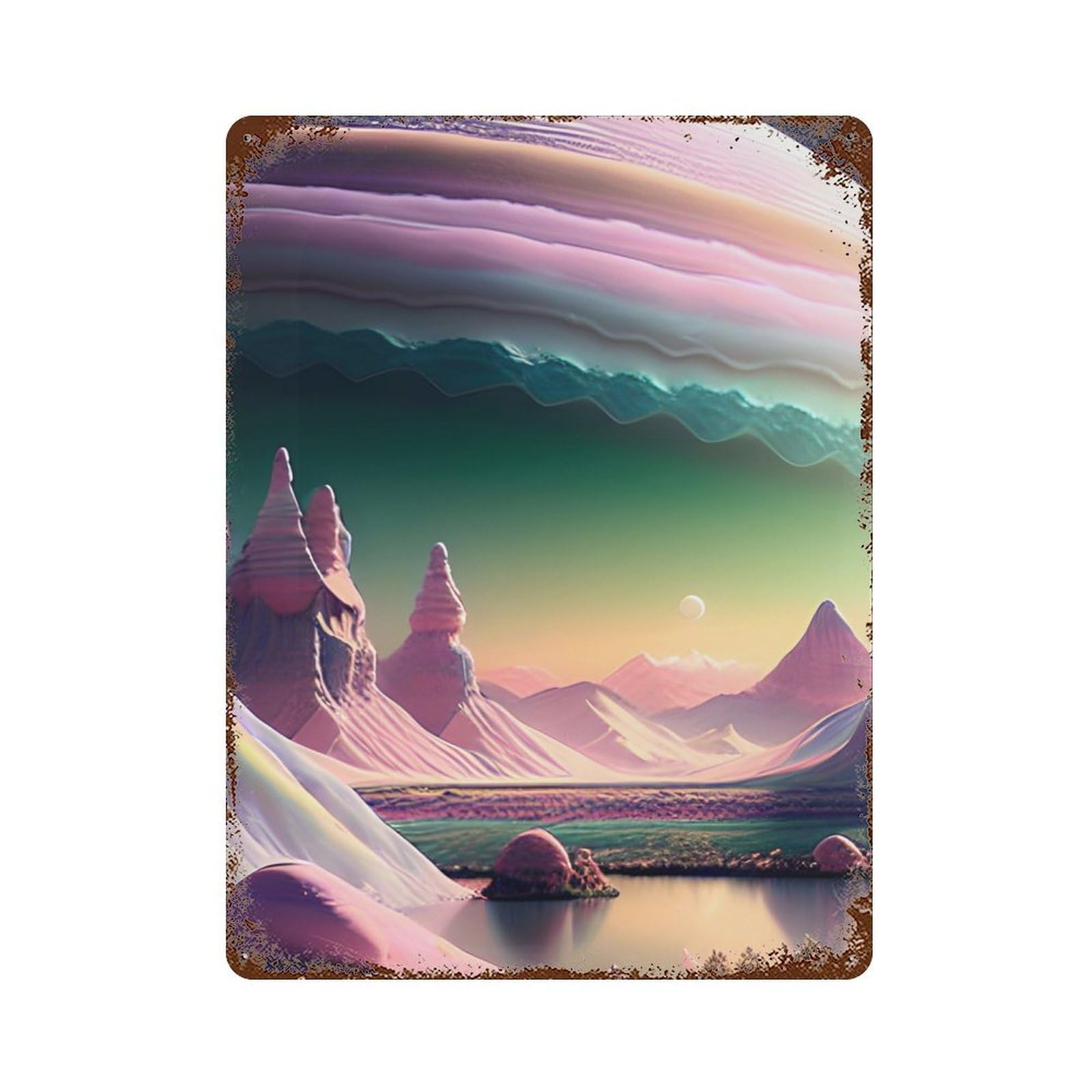 Fantasy Planet Views Rustic Tin Plaque 15.7"x11.8", Ideal for Shed, Workshop And Garage Wall Decor