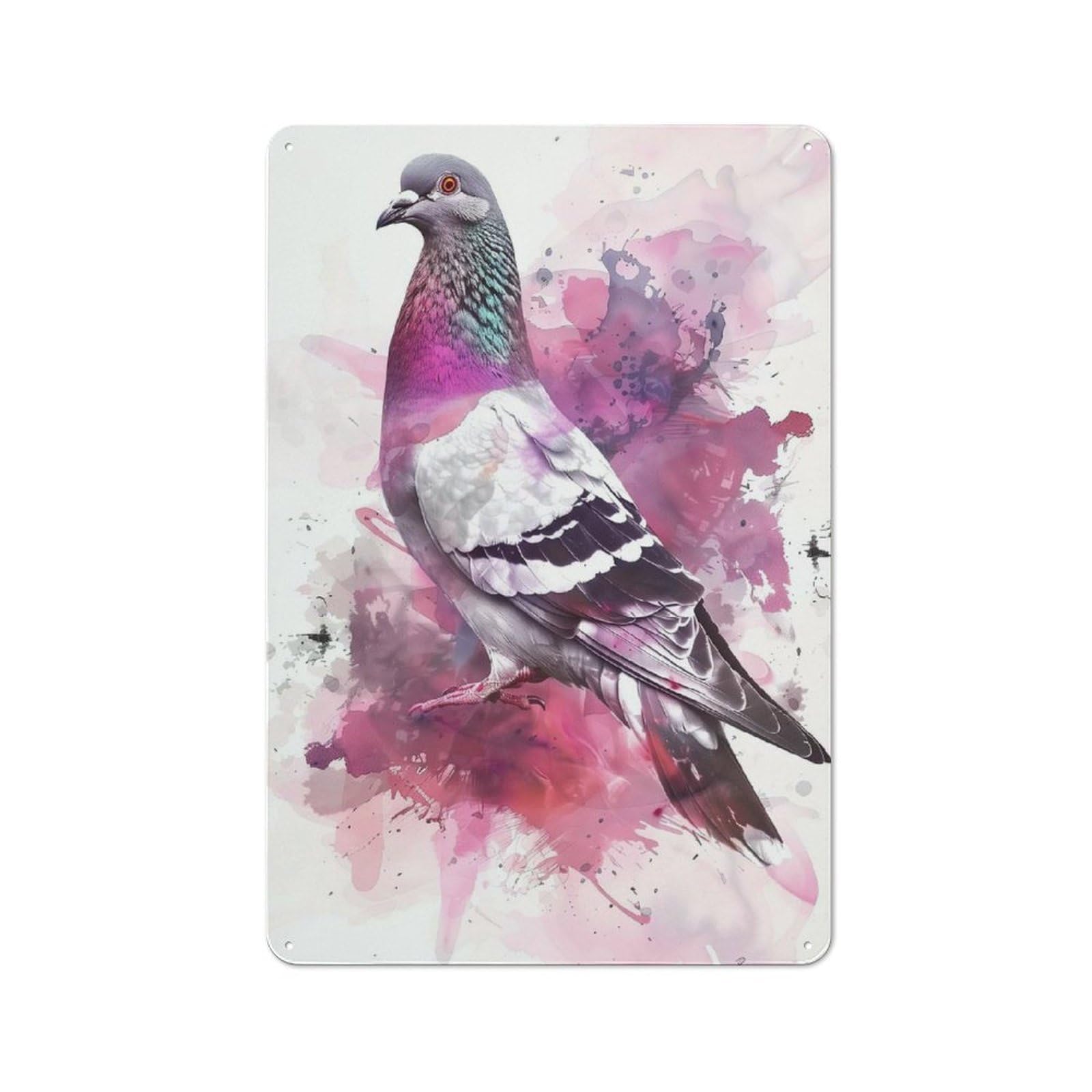 Pink Pigeon Watercolor Retro-style Metal Sign 30x20cm for Guest Room Or Hallway, for Hallway Wall Decor Fans