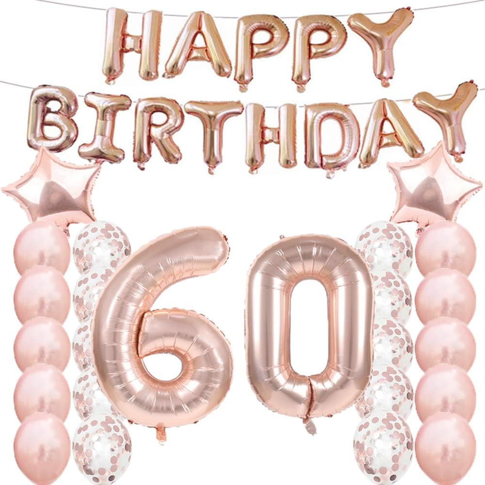 LQQDD 60th Birthday Decorations Party Supplies,60th Birthday Balloons Rose Gold,Number 60 Mylar Balloon,Latex Balloon Decoration,Great Sweet 60th Birthday Gifts for Girls,Photo Props