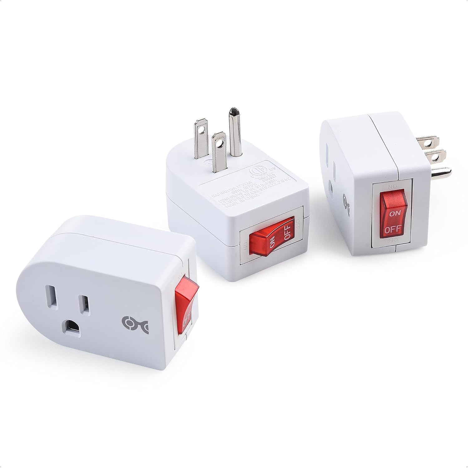 Cable Matters [ETL Listed] 3 Pack Grounded Outlet with ON Off Switch, Single Outlet Switch ON Off/Plug Switch in White