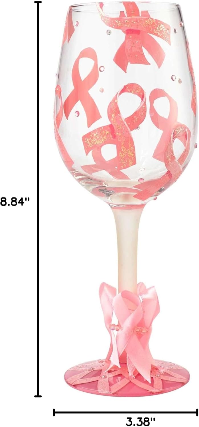 Enesco GIFT- Pink Ribbon Wine Glass, Multicolor