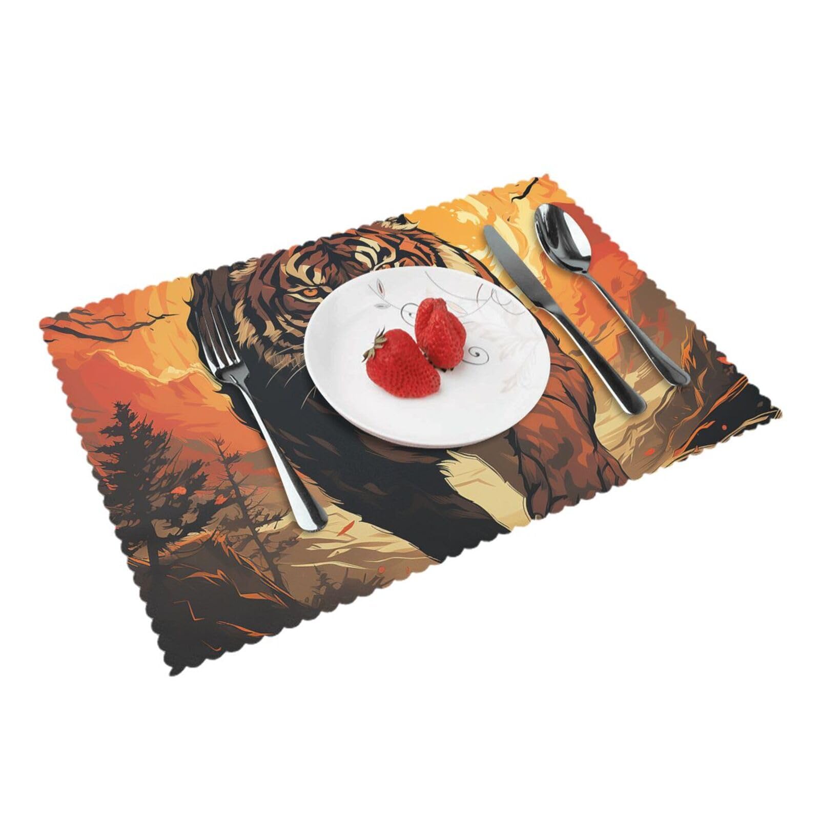 Placemats Set of 4 Heat Resistant Woven Place Mats for Dining Table The domineering tigers Placemats Washable Wipeable PVC Table Mats Indoor/Outdoor Place Mats for Party Kitchen Decor 30x45 cm