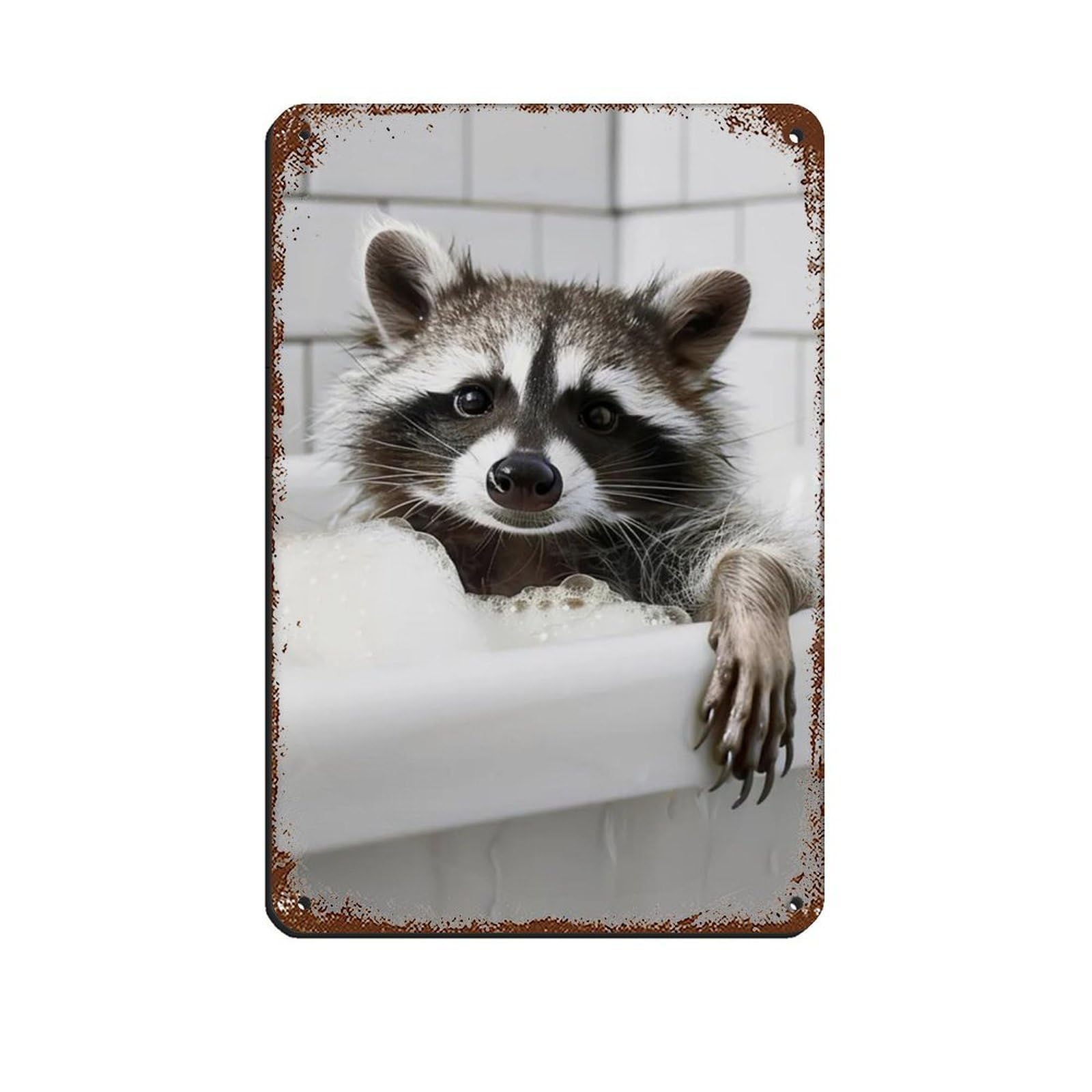 Funny Raccoon in Bathtub Art Tin Sign Vintage Metal Pub Club Cafe Bar Home Wall Art Decoration Poster Retro 8x12inch(20x30cm)